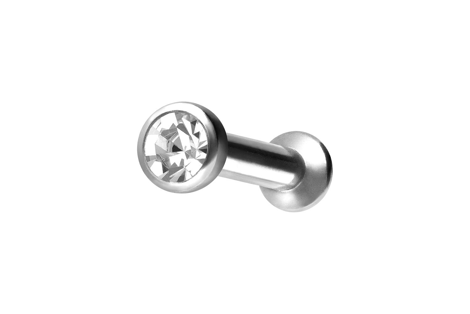 Chirurgenstahl Triple Piercing Mini Labret mit Innengewinde FLAT-DISC + KRISTALL